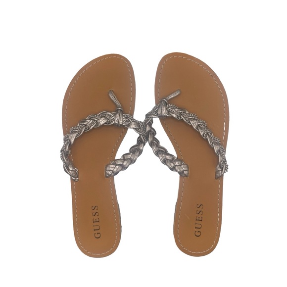 Guess Silver Braided Flip Flops women’s size 7.5 - Picture 3 of 4